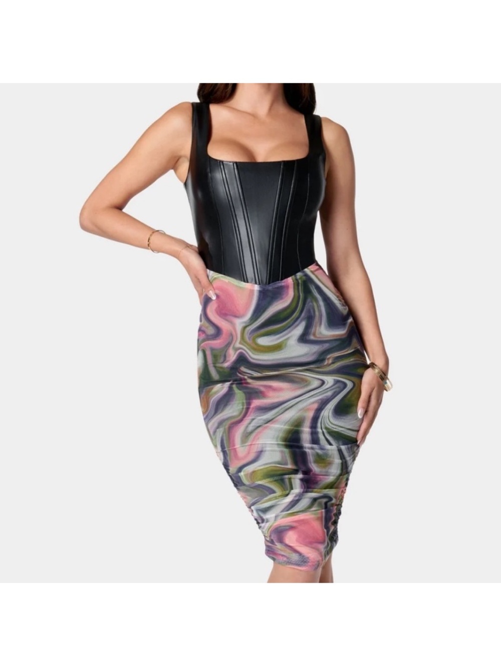 NWT Bebe Faux Leather Corset Dress
Size Small Retail $159.00